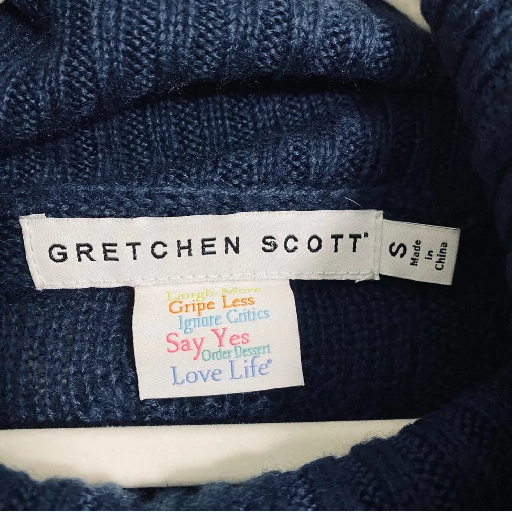Gretchen Scott Dark Navy Knot Enough Textured‎ Side Slit Chunky Sweater Sz Small